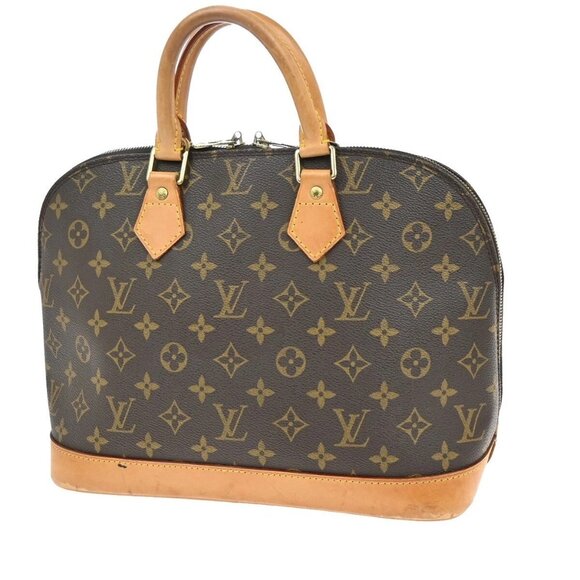 LOUIS VUITTON LV Logo Alma Hand Bag Monogram Leather Brown France M51130 88EE762 - Picture 1 of 14